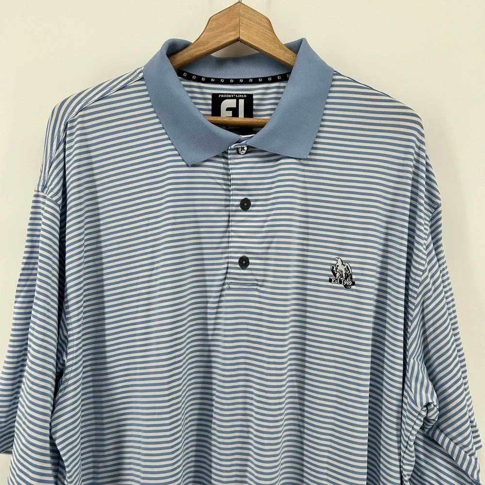 FootJoy Polo Shirt Mens 2XL Blue White Stripe ProDry‎ Lisle Golf Performance